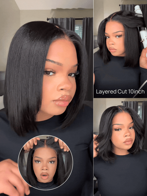 Klaiyi Light Yaki Straight Put On & Go Glueless Bob Wig 7x5 Lace Closure Wig Beginner Friendly Human Hair Wig Flash Sale